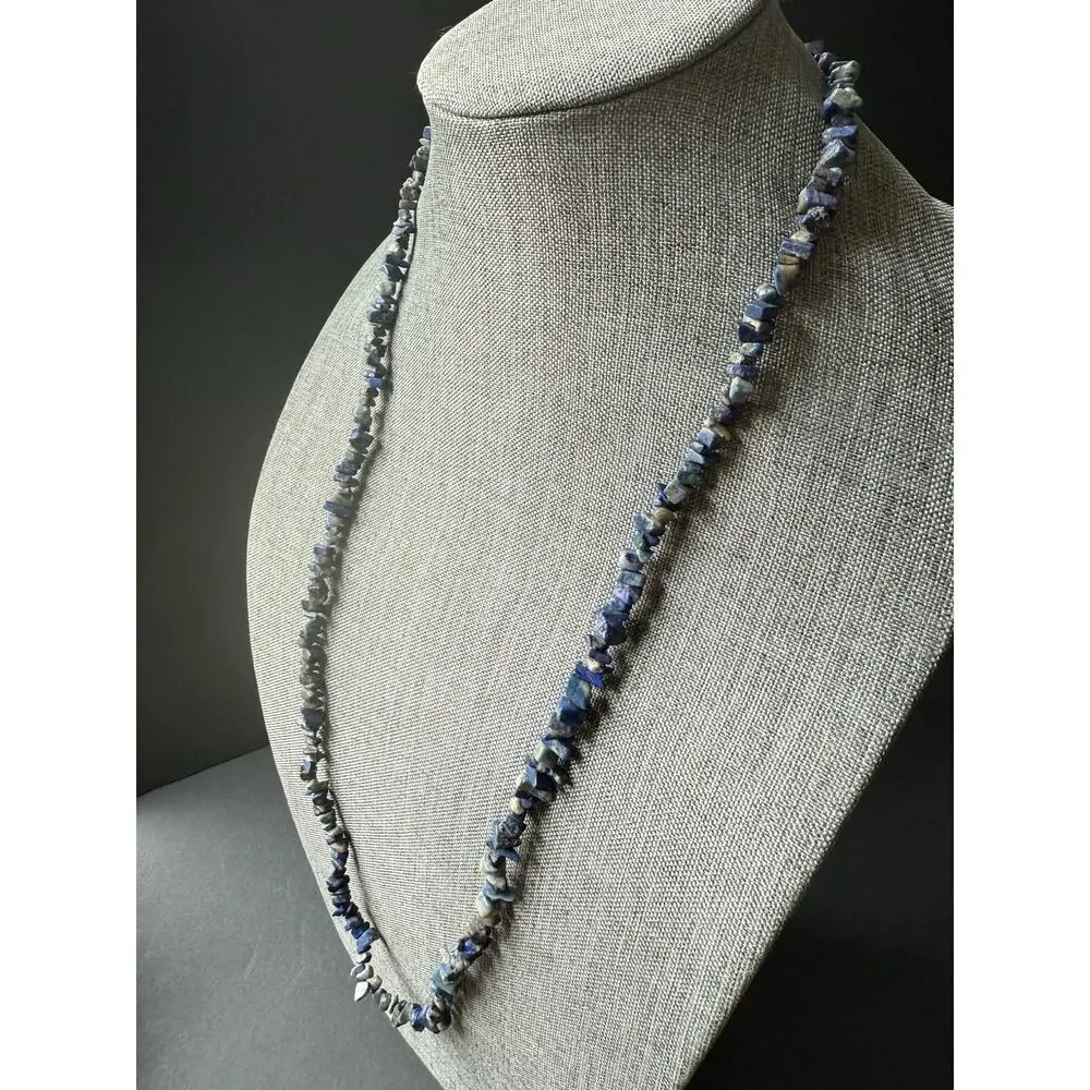 Lapis Lazuli Nugget Chip Necklace Beaded Boho Festival Coastal Southwestern